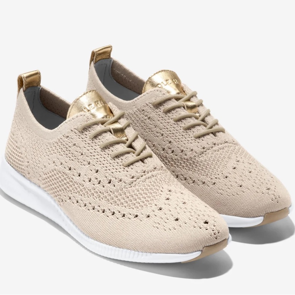 Cole Haan Beige and Gold Knit Sneakers